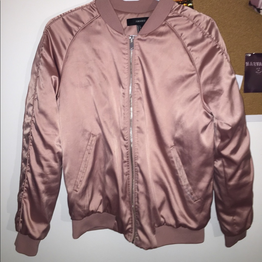 Forever 21 nude pink satin bomber jacket